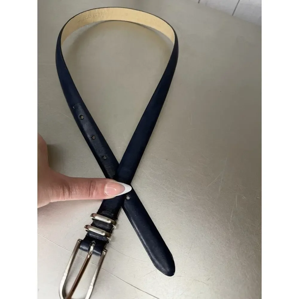 Vintage Skinny Blue Leather Belt Womens Classic Size Small